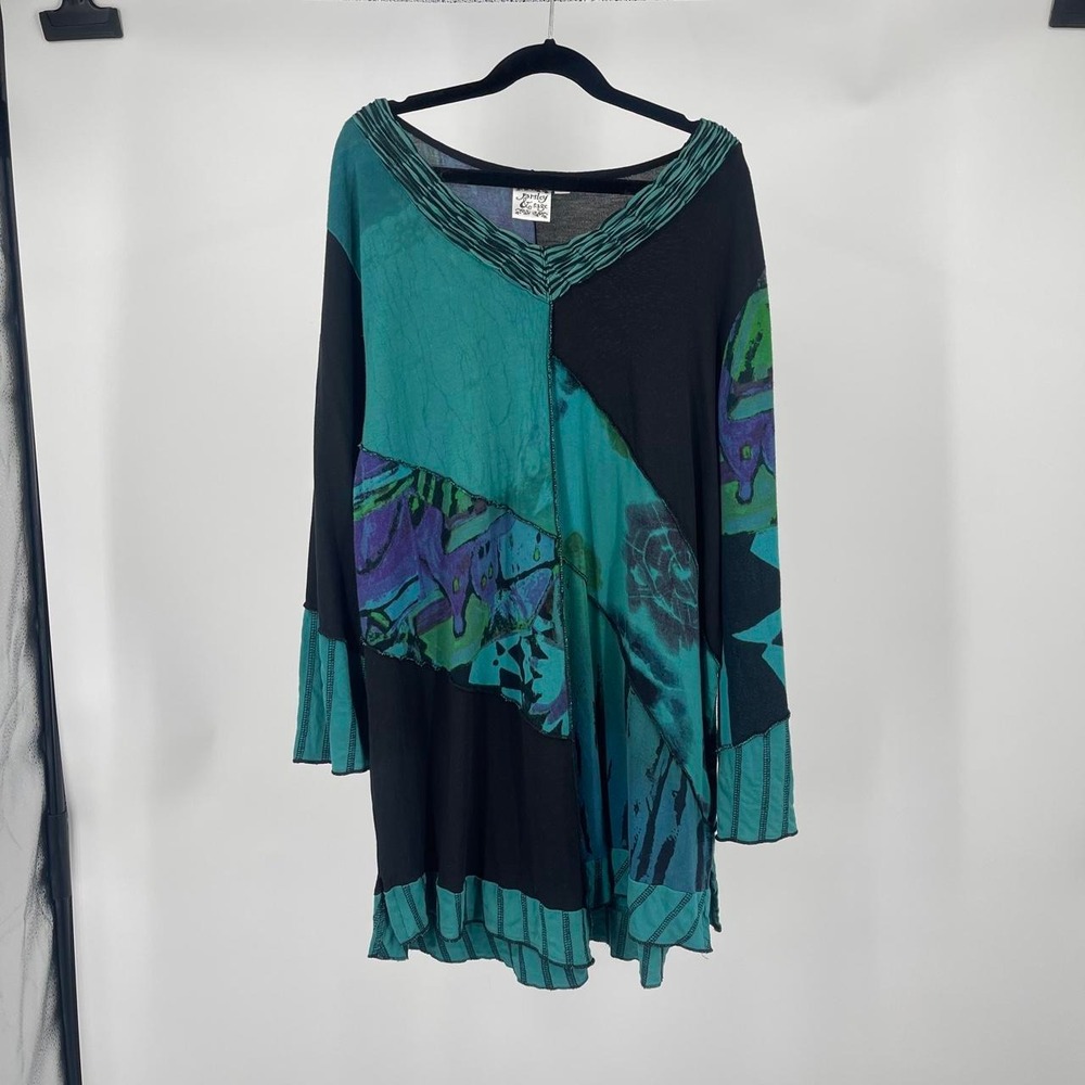 Vintage Parsley & Sage Fairy Grunge Patchwork Top L Flowy Hippie Artsy Earthy